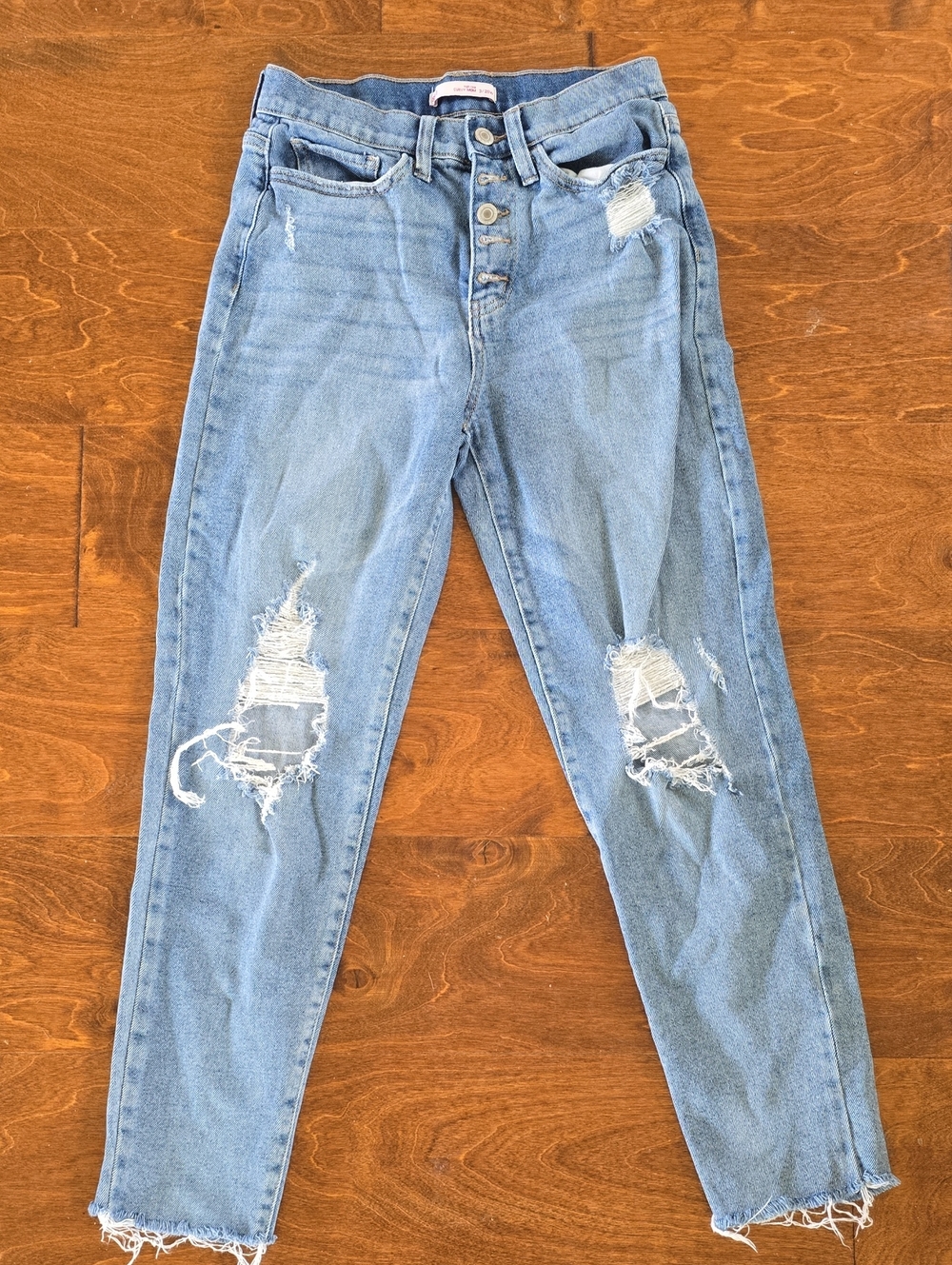 SO Light Blue Distressed Curvy Mom High Rise Jeans